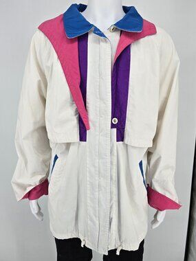 Vintage Late 1980s London Towne White/Pink/Blue/Purple Colorblock Jacket (2X)